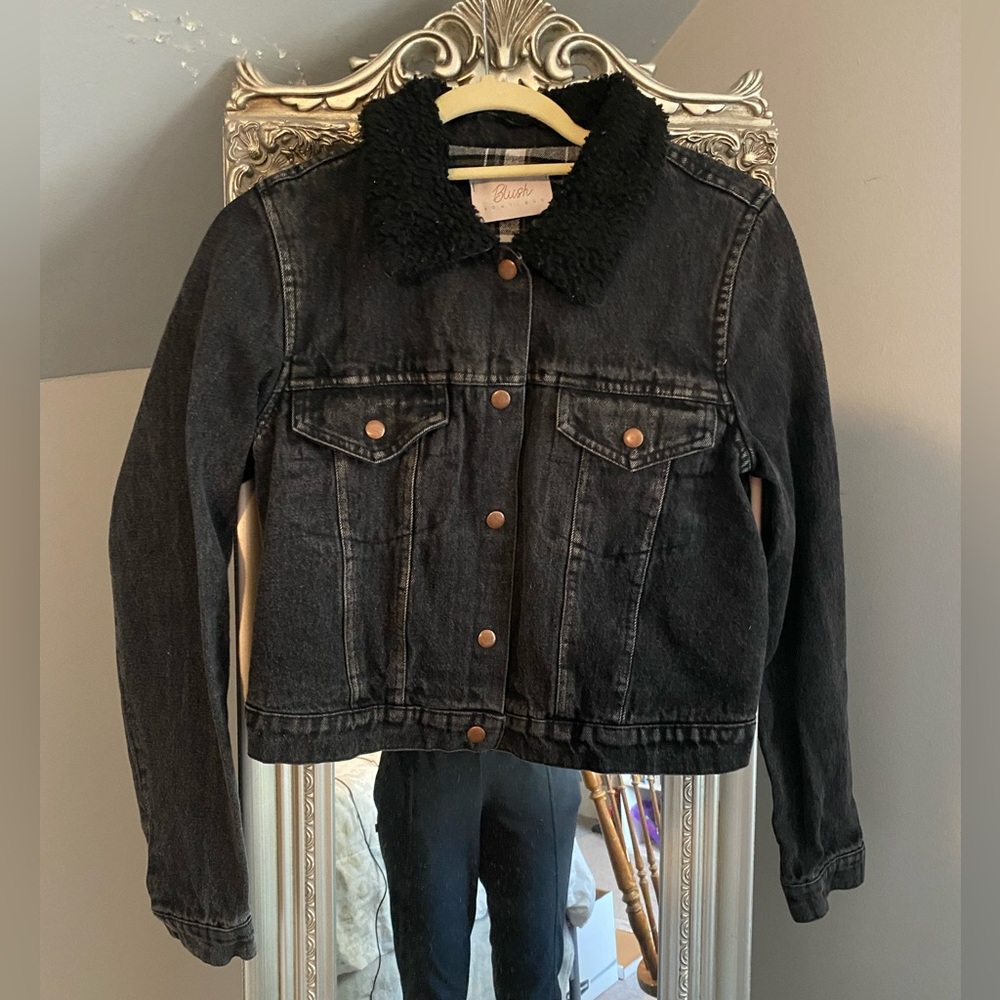 Blush Boutique Fleece Collar Jean Jacket